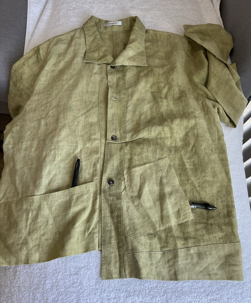 Vitamin Statement Button Down asymmetrical Shirt Minimalist Coastal Cozycore XL
